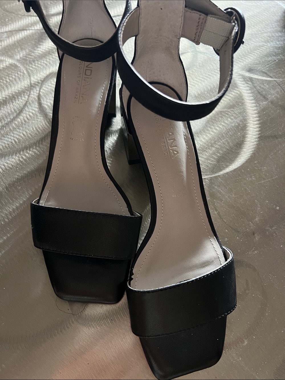 Minimalist Black Square-Toe Block Heels with Ankle Strap Made in Brazil size 37